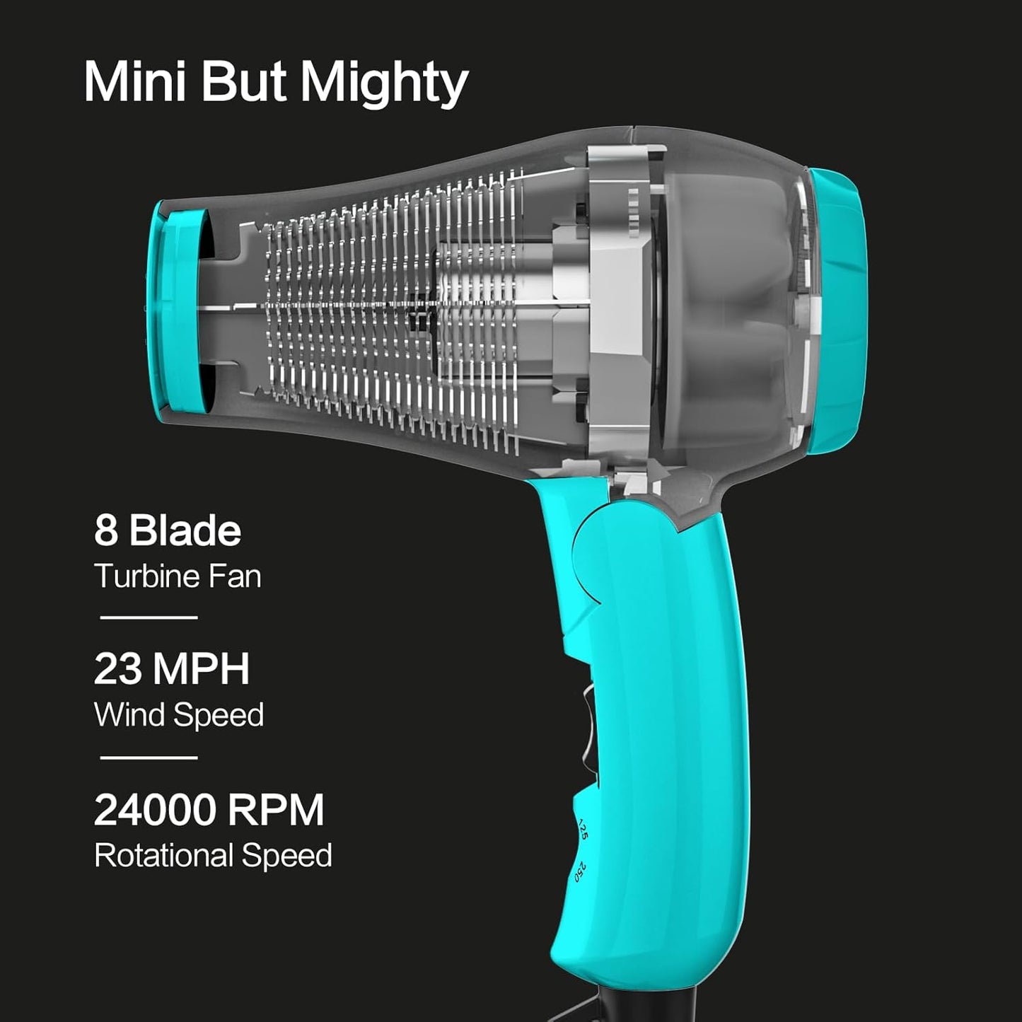 Foldable Travel Hair Dreyr Mini:Dual Voltage Lightweight Blow Dryer with Pouch,1200w Compact Pink Small Hair Dryer for Acrylic Paint Pouring(Turquoise Green)