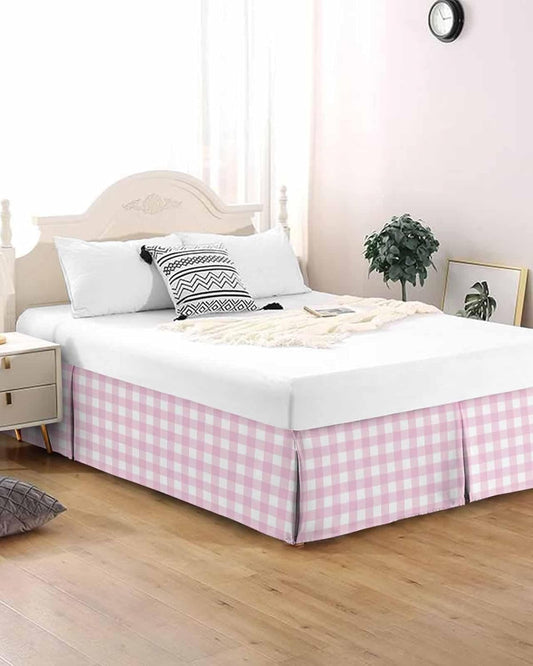 Bed Skirts Queen Size 16 Inch Tailored Drop Peach Pink Buffalo Checked Plaid Wrap Around Bed Skirt with Split Corners Hotel Quality Bedskirt Classic Grid Dust Ruffle for Queen Bed Skirt Bedroom Decor