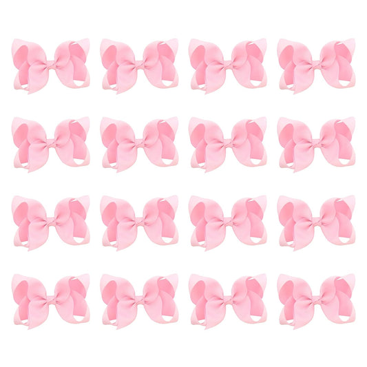 DEEKA 16 PCS 4" Hand-made Hair Bow Grosgrain Ribbon Solid Color Hair Bow Alligator Clips Hair Accessories for Little Teen Toddler Girls -Light Pink