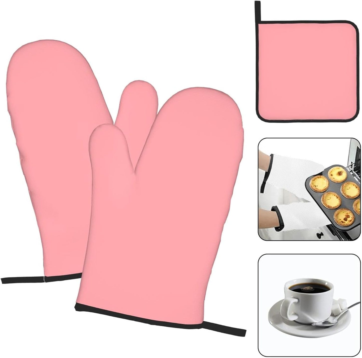 3PCS Oven Mitts and Pot Holders Sets, Solid Soft Light Pink Oven Mitts Set Heat Resistant Kitchen Microwave Gloves Safe for Baking,Cooking, BBQ