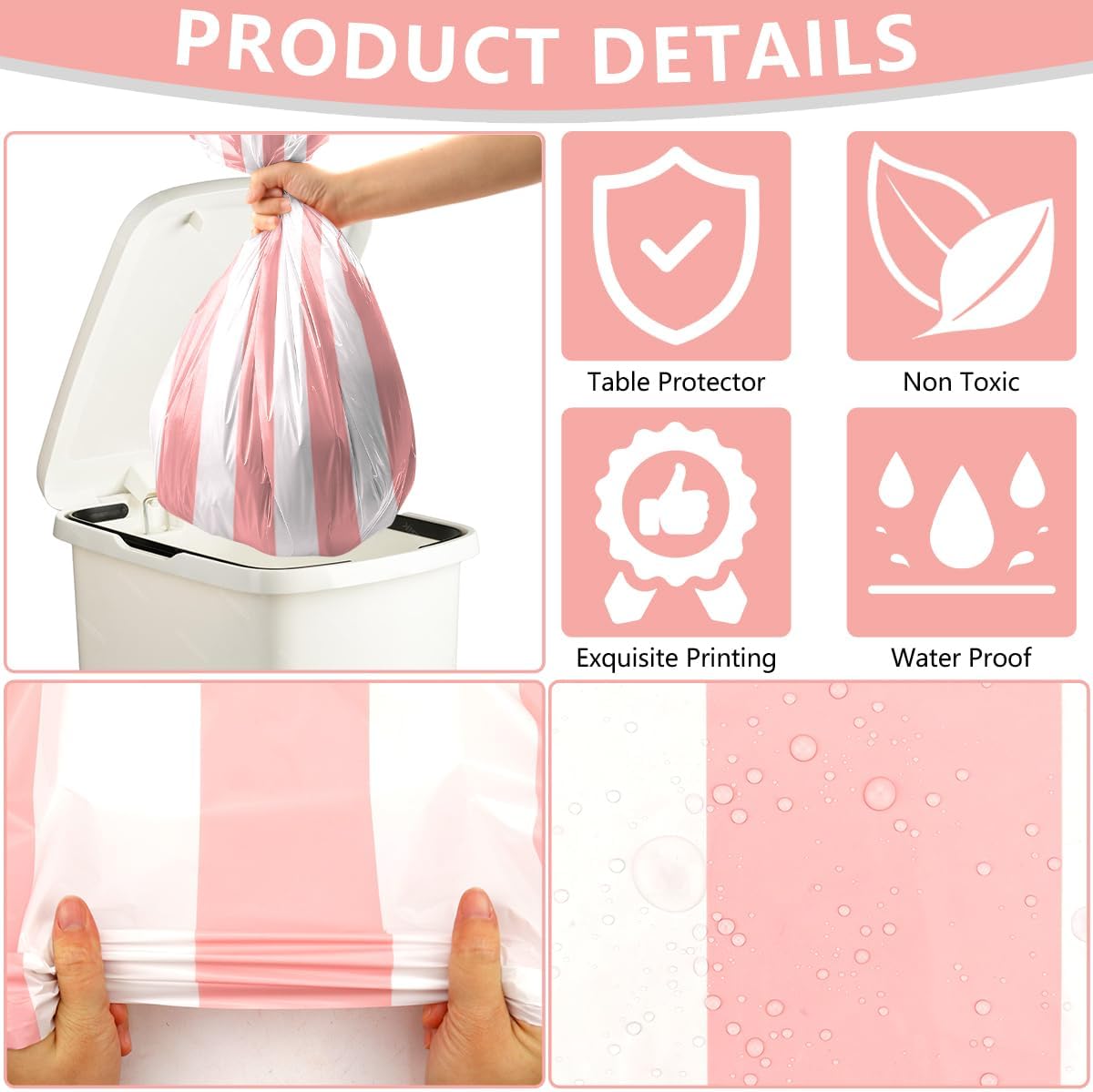 4 Pcs Pink and White Striped Tablecloths Plastic Pink Stripe Tablecloths Waterproof Rectangle Striped Tablecloth for Holiday Picnic Birthday Theme Party Decorations, 52 x 86 in