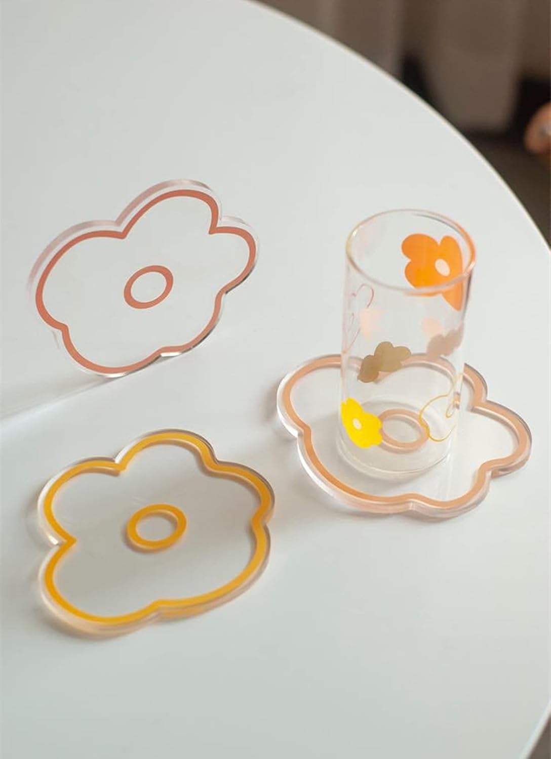 Transparent Acrylic Flower Coaster, Flower-shaped Coaster, Acrylic Coaster Home decor Decorative Ornaments (Pink)
