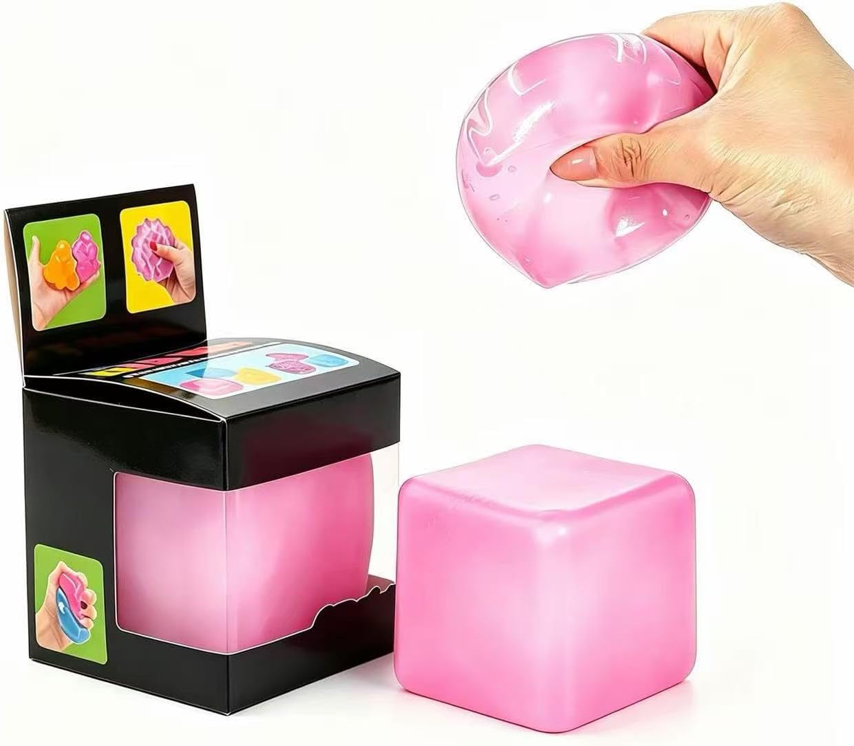 Cube Squishy Stress Relief Toys,Slow Rise Squeeze Sensory Toys,Ice Cube SqueezeToy,Adults Sensory Fidget for Stress Relief,Focus(Pink)