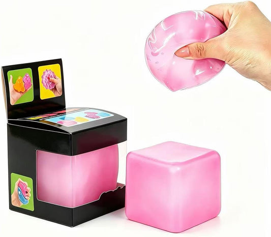 Cube Squishy Stress Relief Toys,Slow Rise Squeeze Sensory Toys,Ice Cube SqueezeToy,Adults Sensory Fidget for Stress Relief,Focus(Pink)