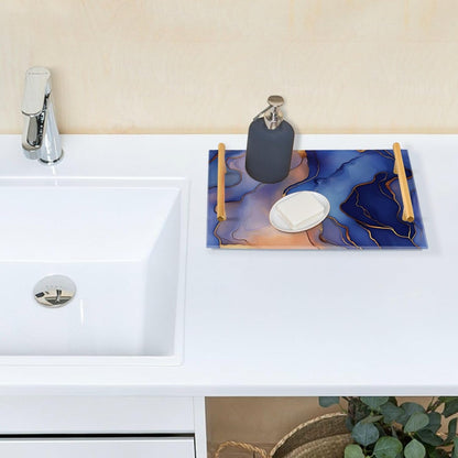 Marble Royal Blue Peach Decorative Rectangular Tray with Handles Trays for Coffee Table for Jewelry Perfume for Modern Serving bandeja para desayuno personalizado
