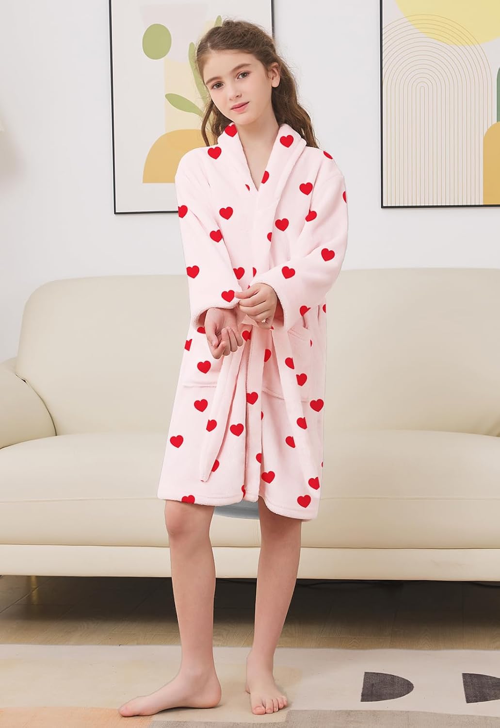 Umeyda Girls Robe, Shawl Collar Fuzzy Fleece Bathrobes with Belt and Pockets for Kids Boys, 2-15 Years