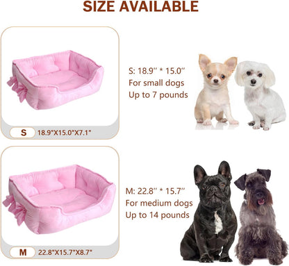 Cute Princess Dog Bed Pink Puppy Bed for Small Dogs Breathable Cat Couch Bowknot Pet Cushion Comfortable Kitten Nest Girl Doggy Sofa, Waterproof Bottom (Pink)