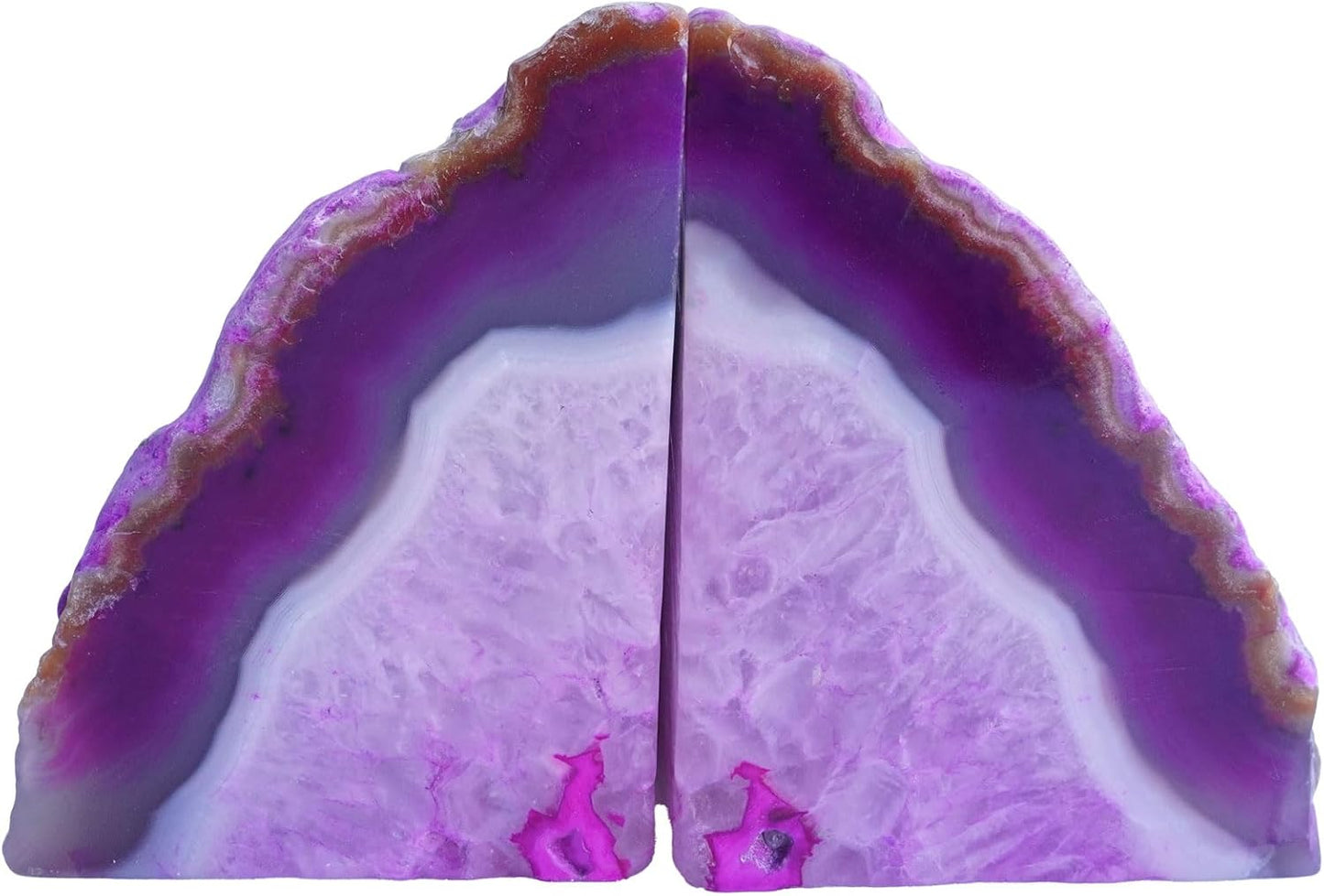 Natural Pink Dyed Agate Geode Bookends - 2 to 3 lb Heavy Duty Rock Crystal Stone Book Ends for Shelves, with Rubber Bumpers, Decorative Book Holders for Home Office
