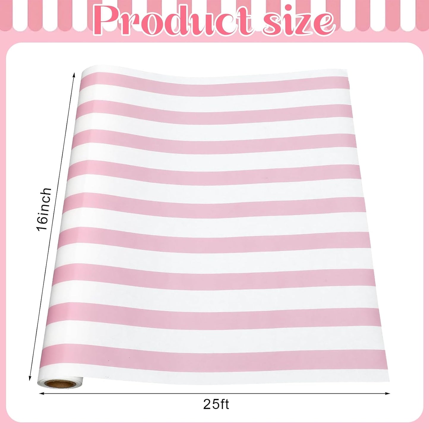 AmazingSpark Pink Striped Table Runner Roll - 50' Long X 16" Wide Disposable Paper Cabana Striped Table Runner for Birthday Wedding Carnival Christmas Party Kitchen Dining Tabletop Decoration