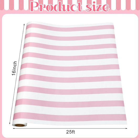 AmazingSpark Pink Striped Table Runner Roll - 50' Long X 16" Wide Disposable Paper Cabana Striped Table Runner for Birthday Wedding Carnival Christmas Party Kitchen Dining Tabletop Decoration