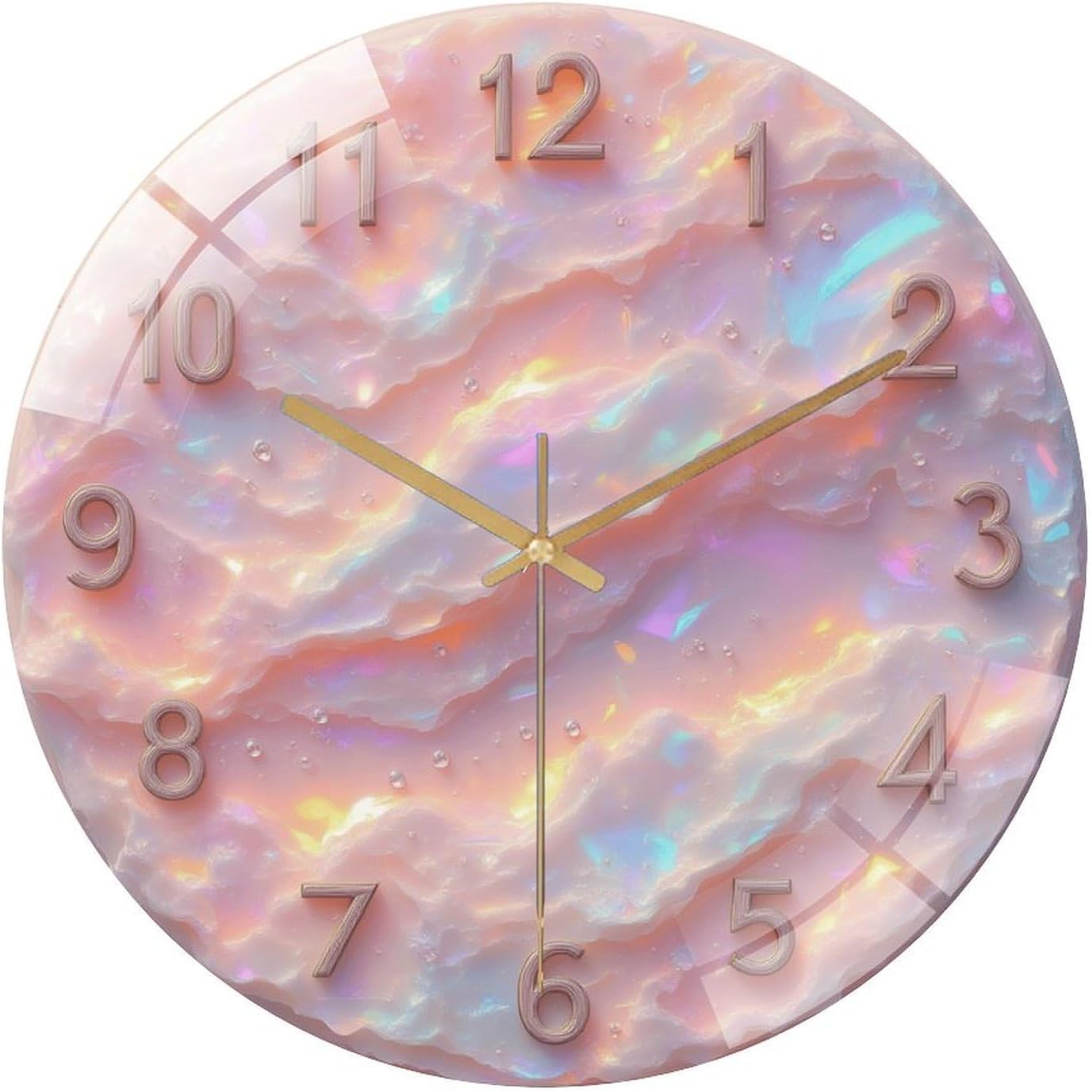 8-Inch Silent Acrylic Wall Clock, Pink Opal Clock Face Numbers Droplets ” Silent Non-Ticking Clock, Artistic Home Decor for Kitchen Bathroom Bedroom Living Room Office