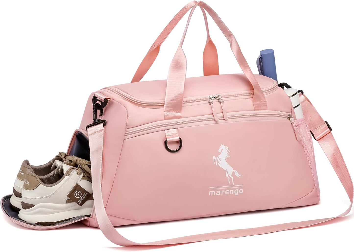 Marengo Gym Bag for Women & Men Lightweight Travel Duffle Bag with Shoe & Wet Compartment - for Travel, Sports, Dance, Yoga & Swimming Workout, Gifts for Women, Pink