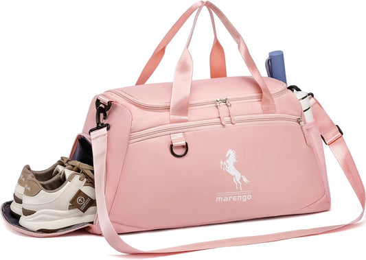 Marengo Gym Bag for Women & Men Lightweight Travel Duffle Bag with Shoe & Wet Compartment - for Travel, Sports, Dance, Yoga & Swimming Workout, Gifts for Women, Pink