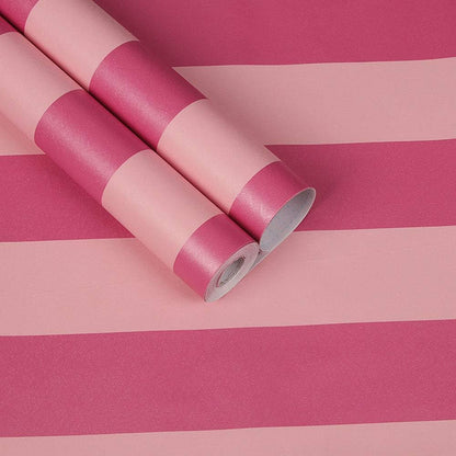 PoetryHome Self Adhesive Vinyl Red Pink Stripe Peel and Stick Wallpaper for Walls Kids Girls Nursery Bedroom 17.7x117 Inches