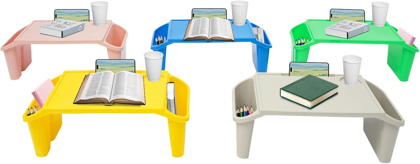 Kids Lap Desk, Stackable Portable Lap Tray with Storage Slots - Multicolor Kids Plastic Table (Blue+White+Pink+Green+Yellow, 15PCS)