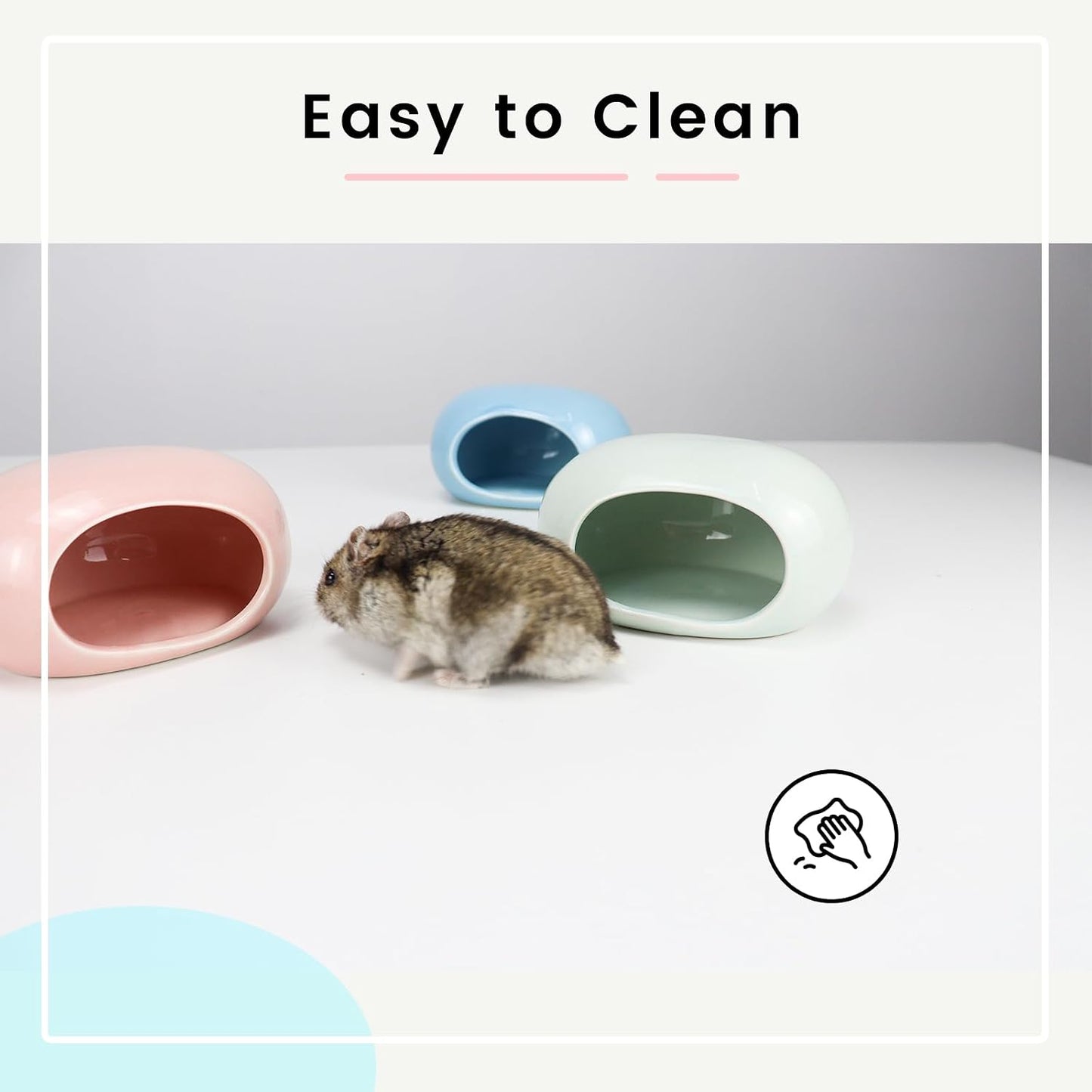 Ceramic Hamster Hideout, Cooling Hamster House All-Season Small Animal Cave, Easy to Clean Cave for Dwarf Hamsters, Gerbils, Mice (Pink)