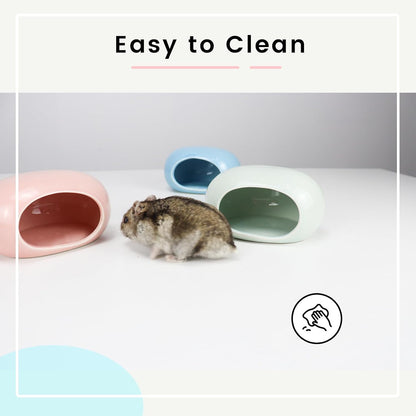 Ceramic Hamster Hideout, Cooling Hamster House All-Season Small Animal Cave, Easy to Clean Cave for Dwarf Hamsters, Gerbils, Mice (Pink)