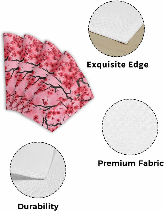 Chinese Flowers Placemats Set of 6 for Dining Table, Woven Round Table Placemats, Spring Pink Peach Blossoms Floral Table Mats Washable Wedge Placemat Indoor/Outdoor Patio Kitchen Décor