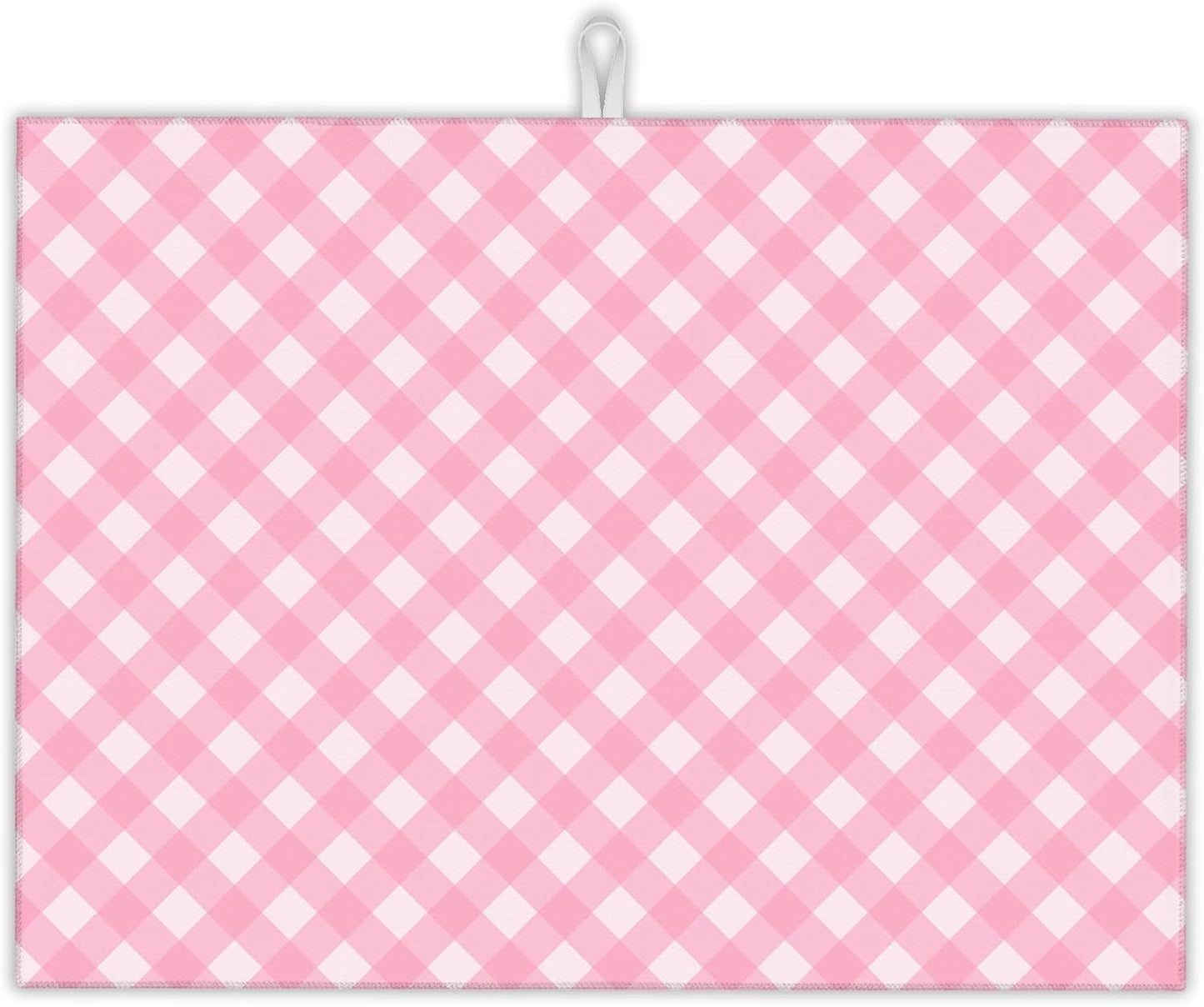 Pink White Checkered Dish Drying Mats 18x24 Inch, Dish Pad Drying Rack Mat for Kitchen Counter Ultra Absorbent Microfiber Dishware Coffee Maker Bar Countertop Decor