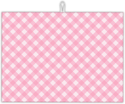 Pink White Checkered Dish Drying Mats 18x24 Inch, Dish Pad Drying Rack Mat for Kitchen Counter Ultra Absorbent Microfiber Dishware Coffee Maker Bar Countertop Decor