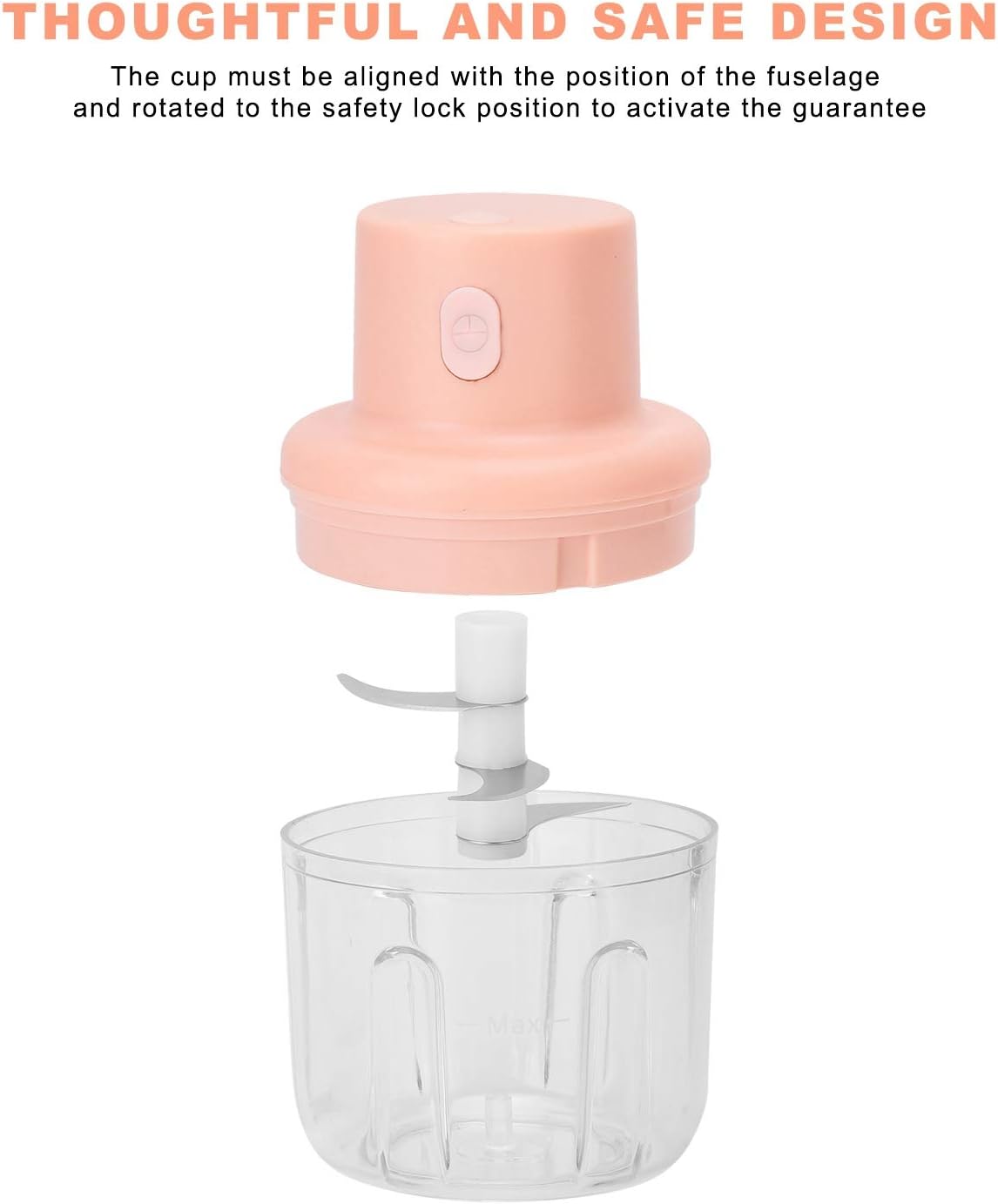 250ml Pink Electric Food Chopper, Mini Kitchen Shredder with Meat Grinder, Ideal Baby's Meal Supplement Processor for Onion, Ginger, Garlic, and Chili