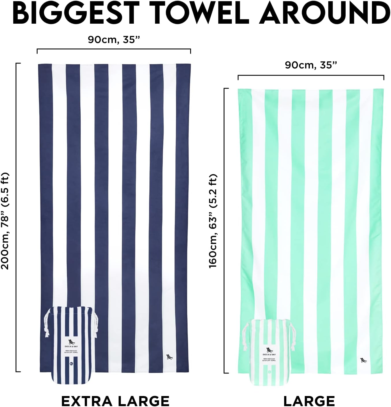Dock & Bay Beach Towel - Quick Dry, Sand Free - Compact, Lightweight - 100% Recycled - Includes Bag - Cabana Light - Malibu Pink - Large (160x90cm, 63x35)