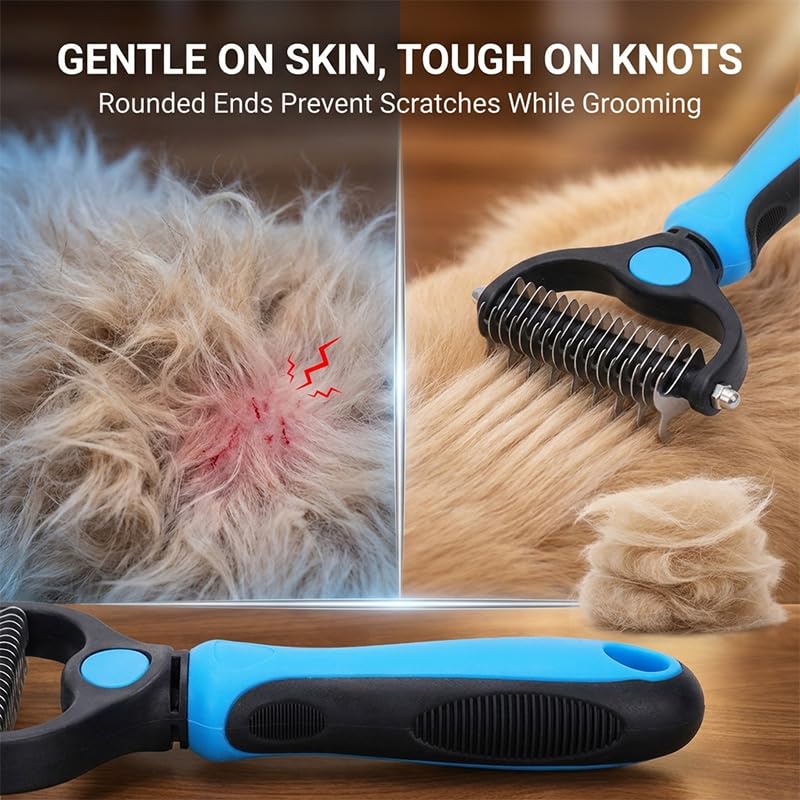 Pet Grooming Tool, Double Sided Deshedding Brush Dematting Rake, Stainless Steel Grooming Comb for Dogs & Cats, Undercoat Rake for Removing Loose Fur, Tangles and Knots (Pink-S, 1 Pack)