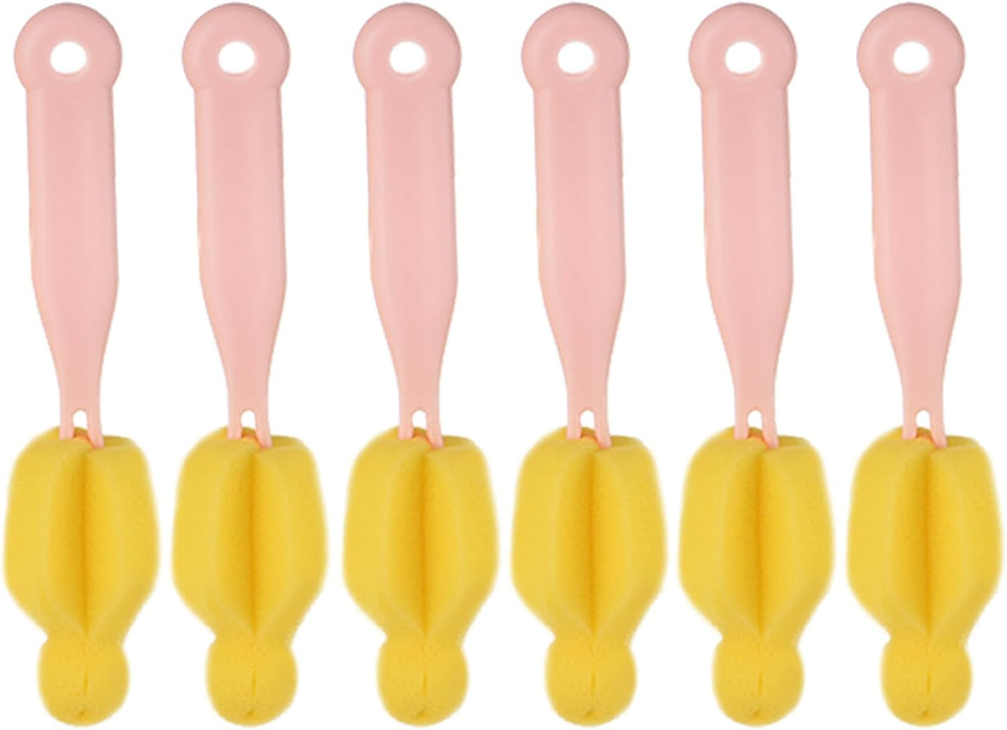ZAAWUUT 6 Pieces Long Handle Bottle Nipple Cleaner,Sponge Scrubber Brush for Deep Cleaning (Pink)