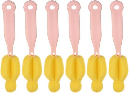 ZAAWUUT 6 Pieces Long Handle Bottle Nipple Cleaner,Sponge Scrubber Brush for Deep Cleaning (Pink)