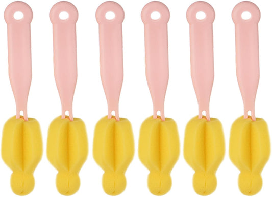 ZAAWUUT 6 Pieces Long Handle Bottle Nipple Cleaner,Sponge Scrubber Brush for Deep Cleaning (Pink)