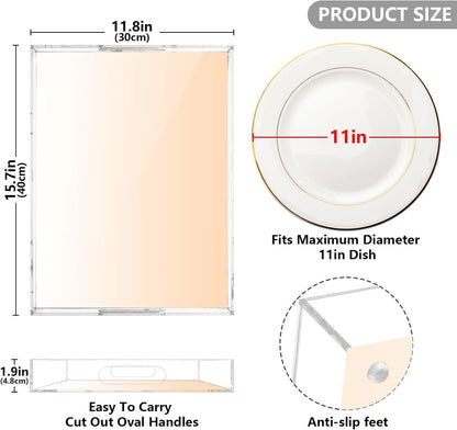 Peach Puff Serving Tray with Handles,Rectangle Acrylic Serving Tray, Snack Tray, Breakfast Tray, Kitchen Countertop Tray,Makeup Tray,Home Decor