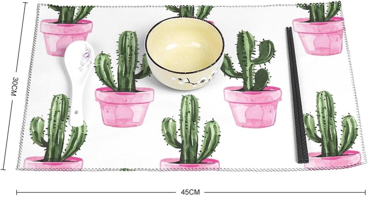 Placemats Set of 4 Heat Resistant Table Placemats Set Washable Easy Clean Placemat Durable Non-Slip Dining Table Mats Set Peach Pot Pattern Kitchen Place Mats for Dining Indoor Outdoor