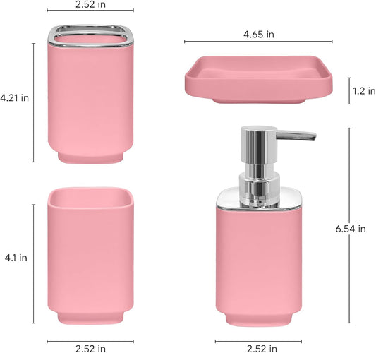 4 Piece Bathroom Accessory Sets, Pink Bathroom Accessories Sets Include Toothbrush Holders Set, Soap Dispenser, Soap Dish and Toothbrush Cup, Modern Bathroom Decoration