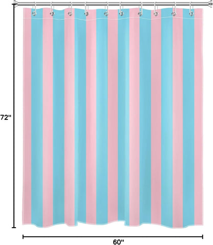 EOBTAIN Pink and Blue Striped Shower Curtain with 10 Hooks Cute Pastel Stripe Simple Girly Bathroom Curtains,Minimalist Washable Waterproof Fabric Bath Curtain Decor,60x72 Inch