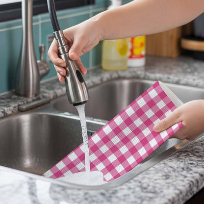 Peach Pink Checked Placemats Set of 4, Washable PVC Kitchen Table Mats Place Mats, Farmhouse Buffalo Plaid Country Grid Woven Vinyl Placemat for Dining Table, 13" x 19"