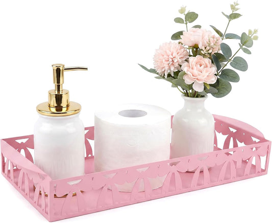 Pink Bow Toilet Paper Basket, Iron Pink Bow Bathroom Storage Organizer Decor with Handle Decorative Preppy Bathroom Holder Storage Accessories for Bedroom Over Toilet