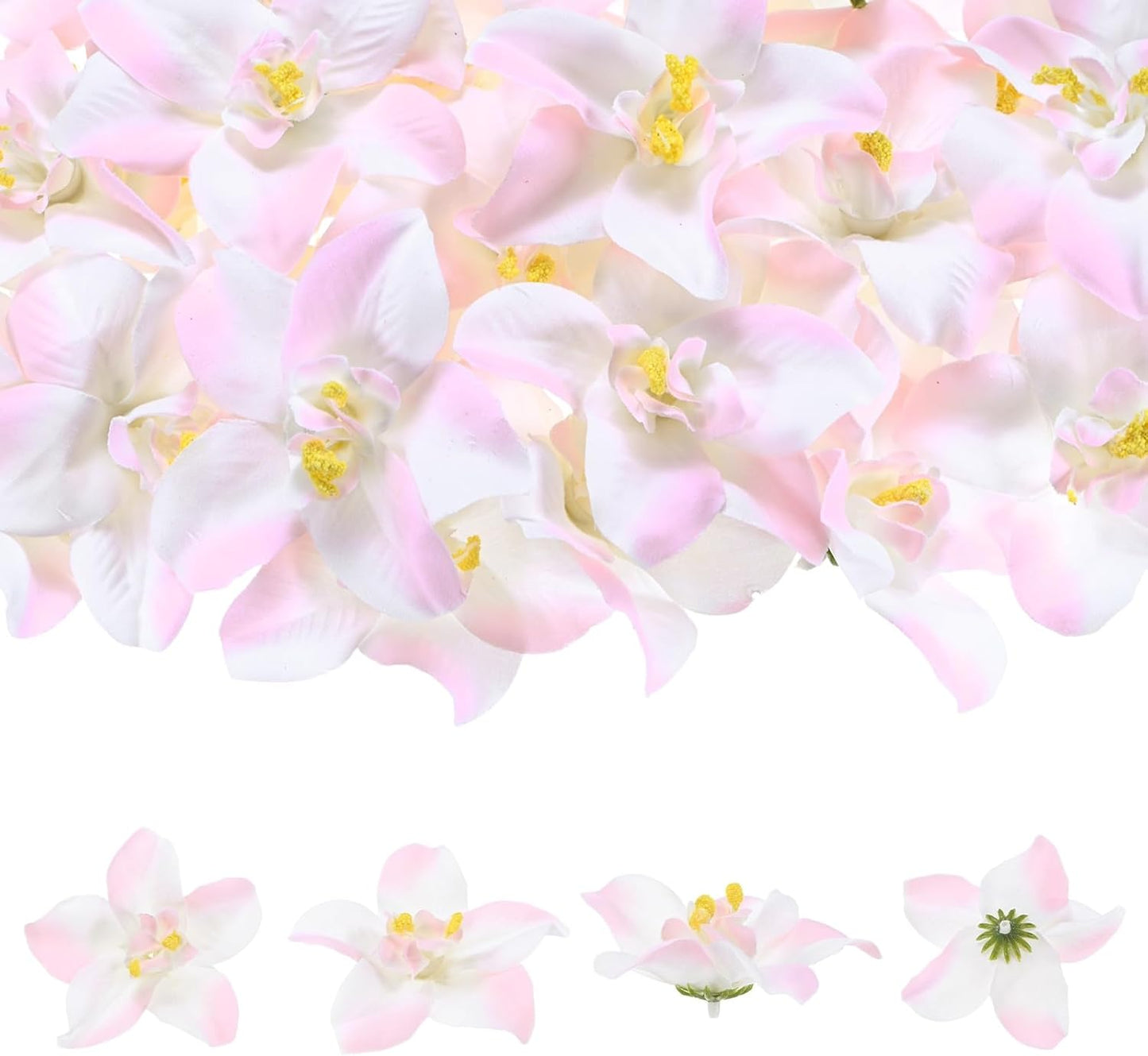 M METERXITY Artificial Flower Heads (3 Inch, White Pink) 20 PCS - Orchid Silk Fake Flowers & Faux Floral Bulk, Apply to DIY Crafts/Wedding/Party/Decor/Home