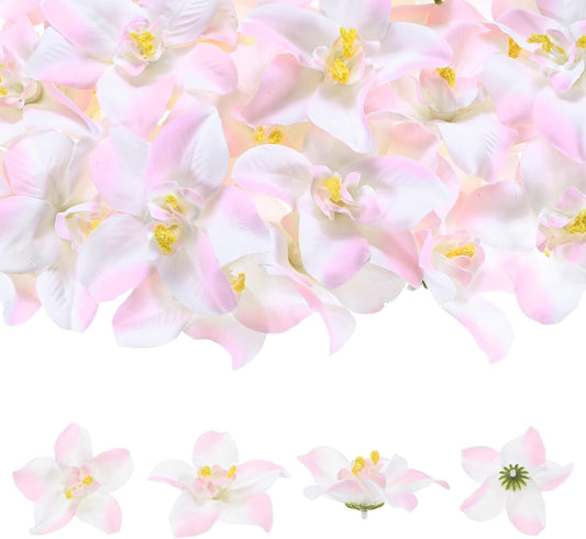 M METERXITY Artificial Flower Heads (3 Inch, White Pink) 20 PCS - Orchid Silk Fake Flowers & Faux Floral Bulk, Apply to DIY Crafts/Wedding/Party/Decor/Home