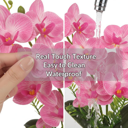 Pink Artificial Orchids Flowers in Pot 14" Tall Realistic Faux Phalaenopsis Arrangement 3D Printed Washable Fake Orchids Flowers with Vase for Home Wedding Table Centerpiece Bathroom Office Decor