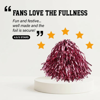 Anderson's Metallic Pink Foil Textured School Spirit Shakers, Cheerleader Pom Poms, Football, Basketball, Homecoming, Squad, Team, Party, Dance, Club, Performance, Fan Celebration Pack of 10