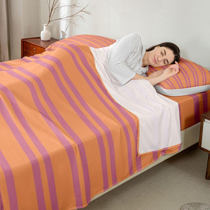 Erosebridal Peach Orange Modern Lines Sheets Queen Size for Kids Teens Adults | Geometric Abstract Striped Bed Sets Retro Classic Horizontal Stripe Sheets Minimalist Stripes Pattern Flat Fitted Sheet