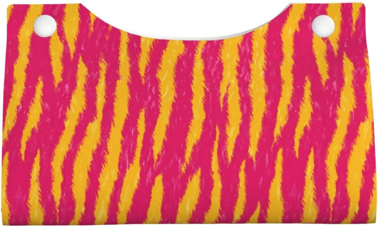 Neon Pink and Yellow Tiger Stripe Pattern Tissue Box Cover Rectangle Pu Leather Tissue Box Holder for Car Bathroom Bedroom Desk Tabletop Decor