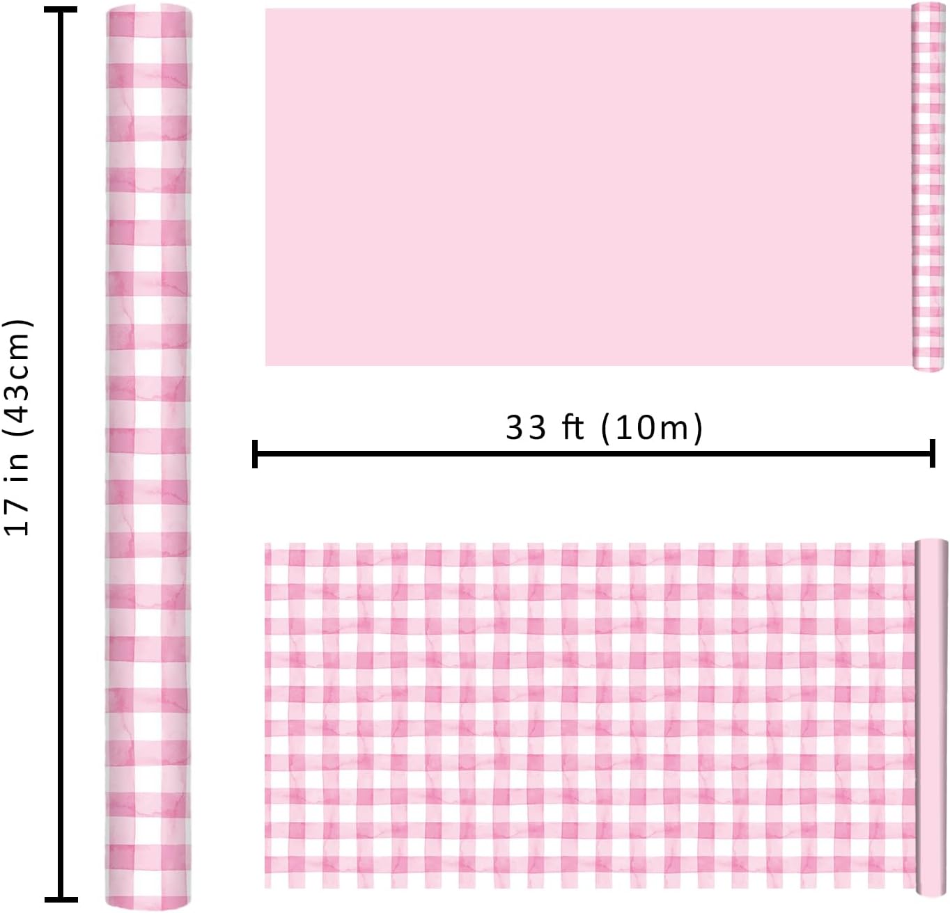 LaRibbons Baby Girl Wrapping Paper for Baby Shower, Soft Pink Gingham Gift Wrap with Sweet Pastel Style for Mom-to-Be, Newborn & Birthday, Premium Cute Pink Checked Gift Paper, 17 Inch x 33 Feet