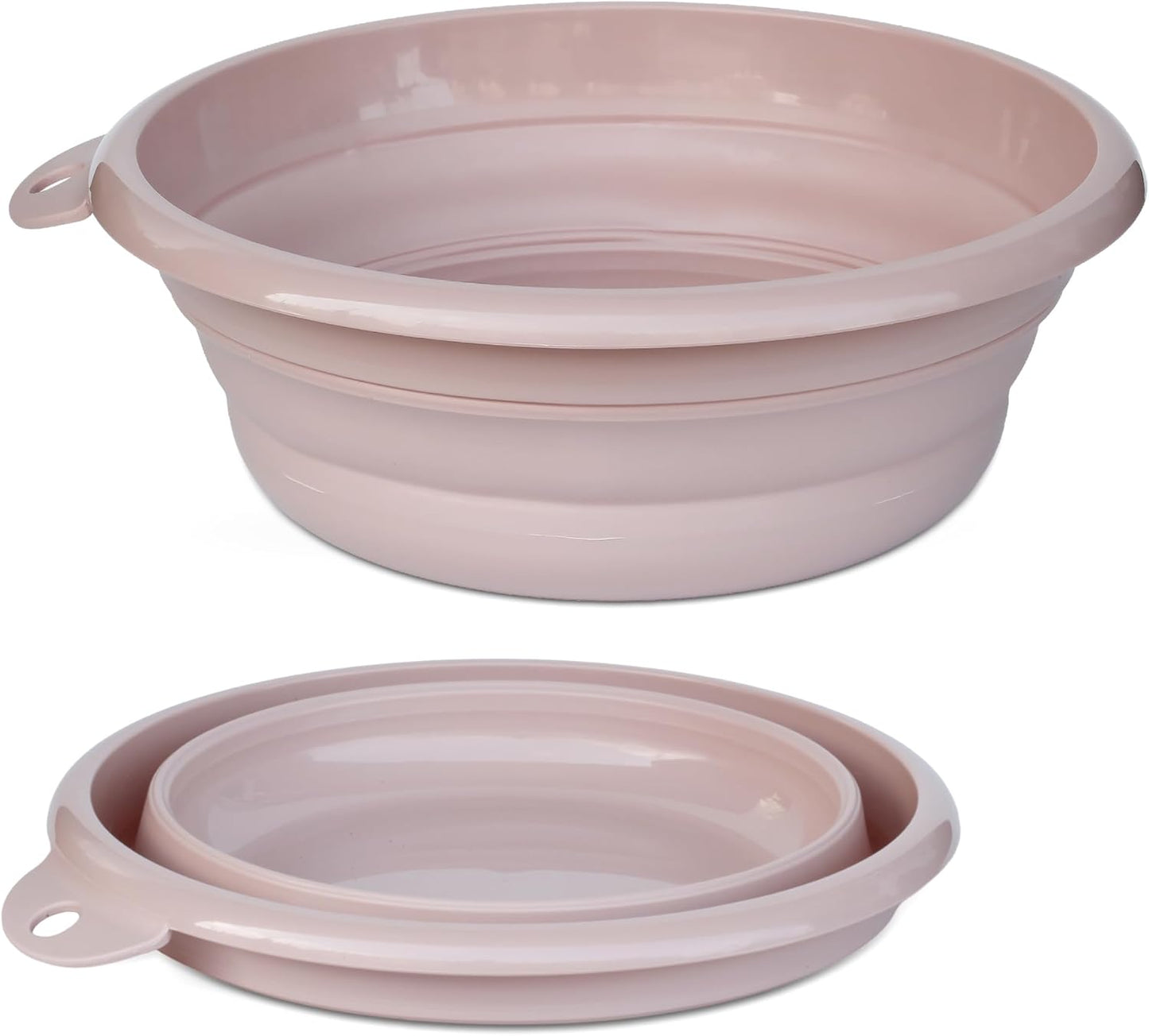 Collapsible Wash Basin Set (2 Pack) - Round Portable Foldable Plastic Basins for Laundry, Travel, Camping - Small & Medium Sizes (Pink)