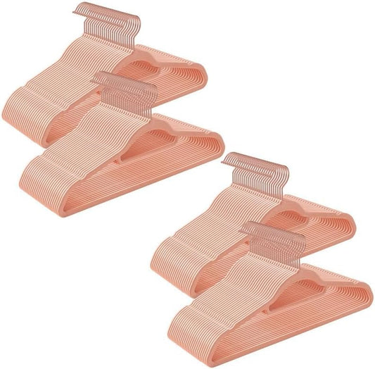 SONGMICS Velvet Hangers, Set of 100 Clothes Hanger with Rose Gold Swivel Hook, Non-Slip, and Space-Saving, 0.2-Inch Thick, 17.1-Inch Long for Coat, Shirt, Dress, Pants, Tie, Coral Pink UCRF021PK100