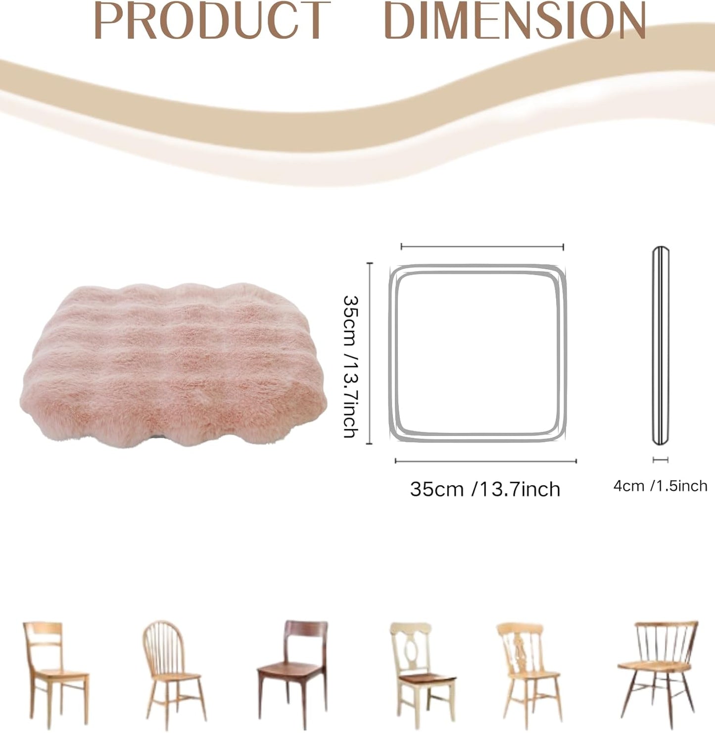 Plush Fuzzy High Resilience Chair Cushion 13"x13"x2" Removable Chair Pads Non Slips Square Seat Cushions with Ties for Indoor Dining Room Kitchen and Office Chairs (Pink,13"x13")