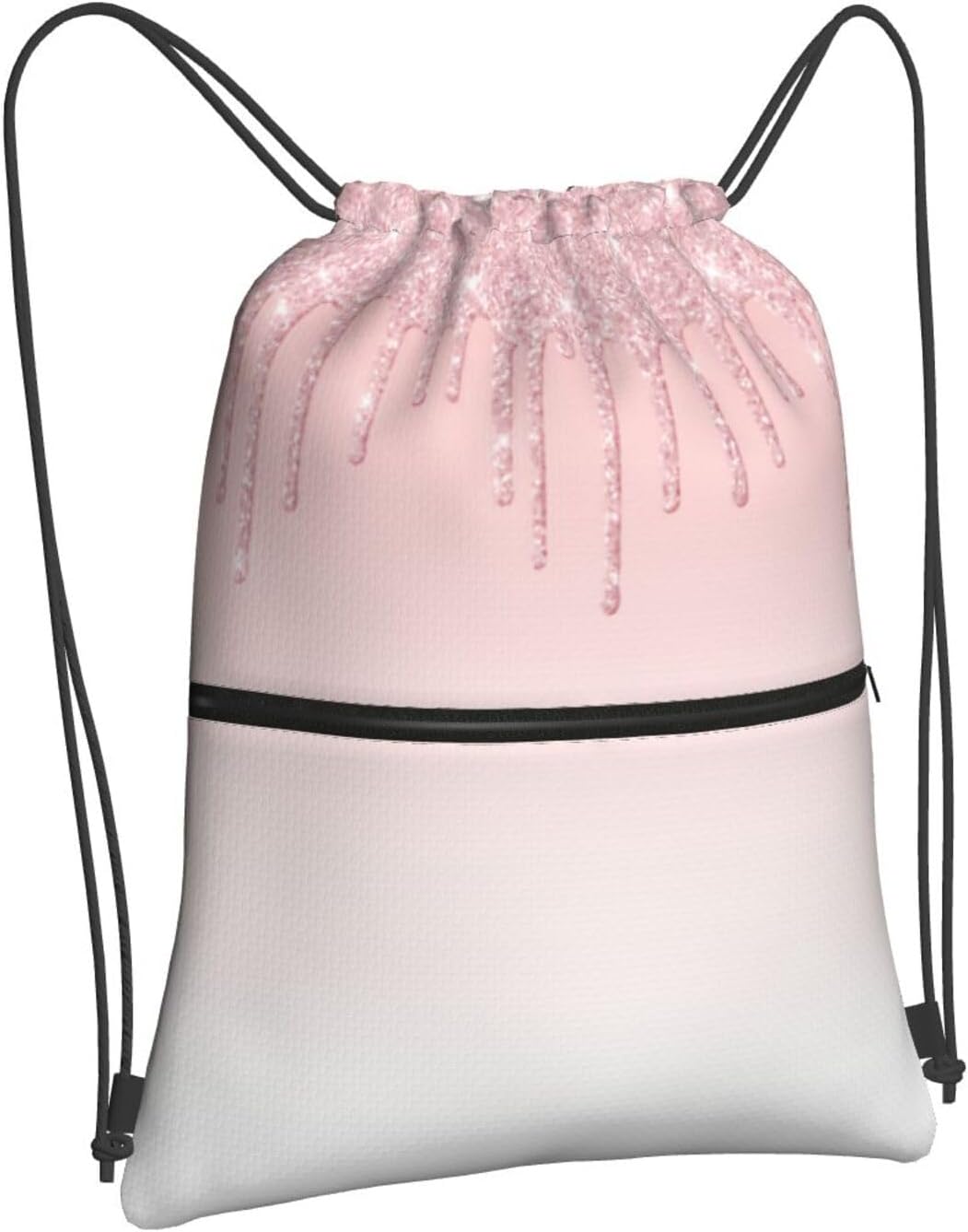 Pink Glitter Drip Drawstring Backpack, Gym Swim Bag Cinch Bag For Women Men With Zipper Pocket