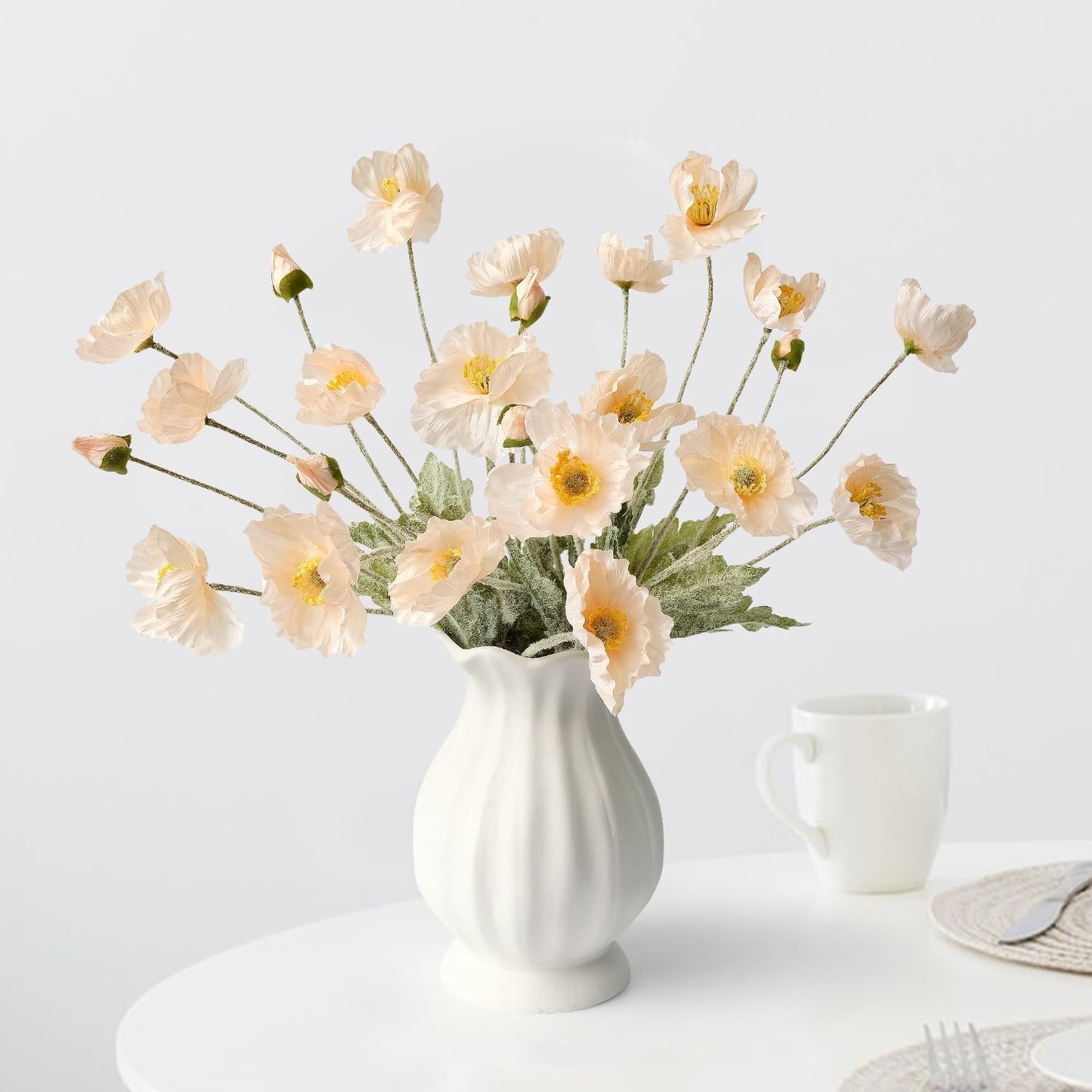 JINWOE Boho Flowers Light Peach Poppy Artificial Flowers,6 Stems Poppies Lifelike Silk Flowers Fake Plant for Wedding Table Centerpiece Home Cemetery Bouquet Indoor