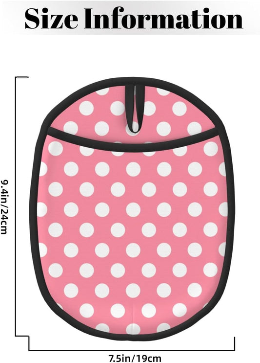 Pot Holders for Kitchen - Non Slip Silicone Oven Mitts Hot Pads, Heat Resistant Pot Holders, Light Pink Polka Dot Print (a) Hanging Loop Potholders for Baking Kitchen with Pocket