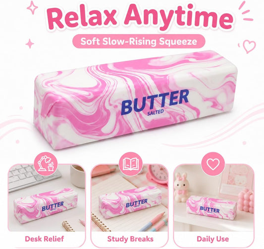 Pink Butter Squishy, Upgraded Slow Rising Rainbow Marble Colorful Stress Relief Stick, Soft and Satisfying Squeeze for Office or Home (Pink Butter)